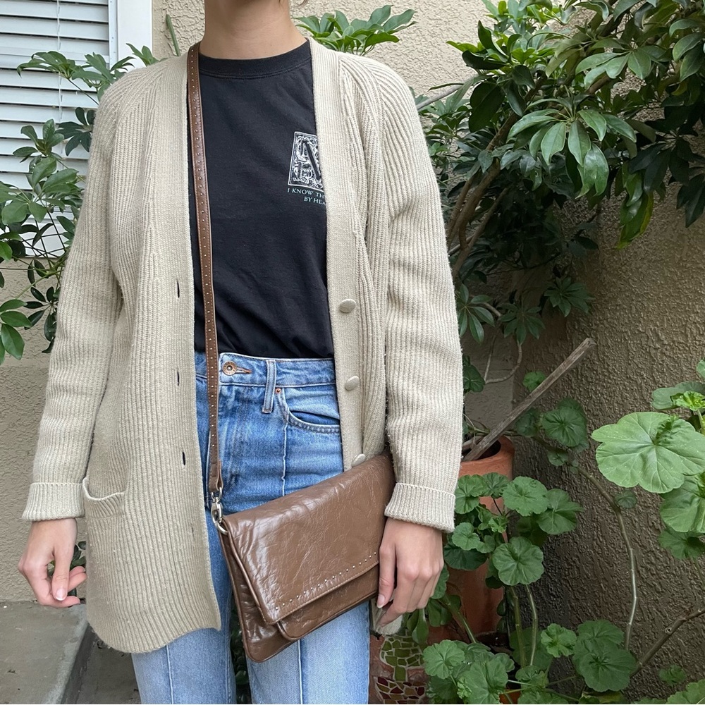 Dark tan/silver Latico distressed leather crossbody bag/clutch